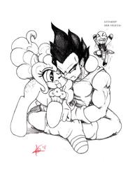 Size: 1683x2304 | Tagged: safe, artist:mrzash, pinkie pie, g4, crossover, dragon ball, dragon ball z, dragonball z abridged, goddammit nappa, monochrome, team four star, vegeta