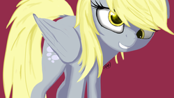 Size: 1280x720 | Tagged: safe, artist:jbond, derpy hooves, pegasus, pony, g4, female, mare, parody, simple background, smiling, solo, style emulation