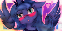 Size: 3000x1500 | Tagged: safe, artist:yuureiburu, princess luna, pony, g4, blushing, female, solo