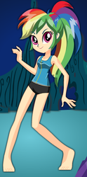 Size: 294x593 | Tagged: safe, artist:conservativepip, rainbow dash, equestria girls, g4, barefoot, bikini, clothes, feet, human coloration, swimsuit, tank top