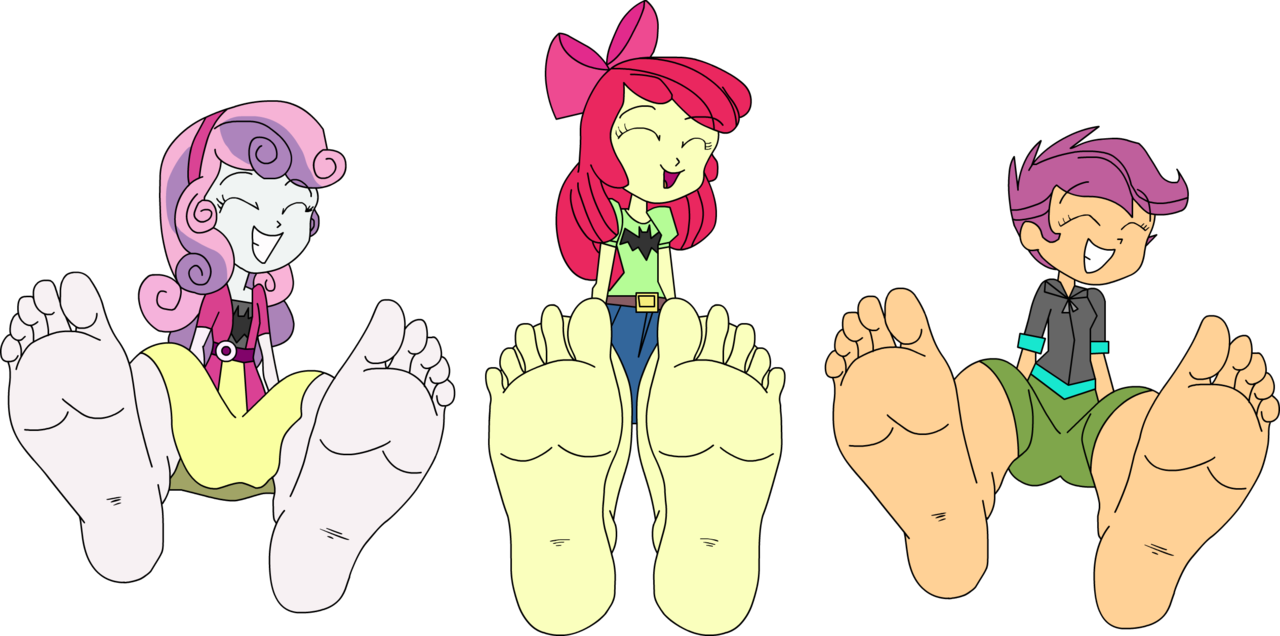 apple bloom, scootaloo, sweetie belle, equestria girls, barefoot, cutie mar...