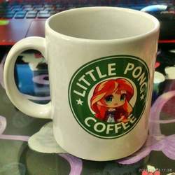 Size: 960x960 | Tagged: safe, sunset shimmer, g4, bootleg, computer, cup, irl, little pong coffee, photo