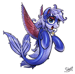 Size: 1318x1293 | Tagged: safe, artist:selenophile, oc, oc only, merpony, bedroom eyes, cute, fins, flying fish, flying seapony, looking at you, open mouth, shiny, solo, wet, wings