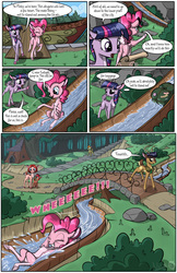 Size: 1750x2700 | Tagged: safe, artist:sirzi, pinkie pie, twilight sparkle, oc, deer, fawn, fordeer, original species, vitrung, g4, animal in mlp form, comic, deer oc, deerie pie, deerified, deerlight sparkle, disguise, grammar error, luggage, species swap, water slide