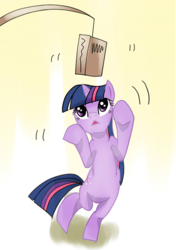 Size: 512x726 | Tagged: safe, artist:ywe, twilight sparkle, pony, unicorn, g4, :<, behaving like a cat, belly, bipedal, book, bookhorse, cute, eyes on the prize, fishing rod, simple background, that pony sure does love books, twiabetes, twilight cat, unicorn twilight, white background