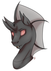Size: 1233x1733 | Tagged: safe, artist:kobayashi-maruu, oc, oc only, oc:vatonem, changeling, bust, colored pupils, looking at you, male, red changeling, solo