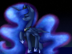 Size: 5300x4000 | Tagged: safe, artist:nelly250, princess luna, g4, absurd resolution, eyes closed, female, raised hoof, solo, stars