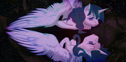 Size: 750x369 | Tagged: safe, artist:cosmicunicorn, twilight sparkle, alicorn, pony, g4, female, reflection, solo, space, stars, twilight sparkle (alicorn)