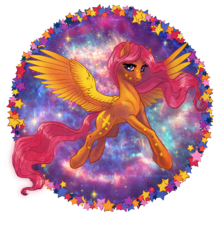 Size: 1000x1119 | Tagged: dead source, safe, artist:cosmicunicorn, brightglow, pegasus, pony, g1, g4, my little pony tales, g1 to g4, generation leap, looking at you, space, spread wings, stars