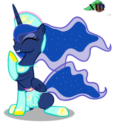 Size: 1250x1375 | Tagged: safe, artist:mlpcutepic, princess luna, g4, adult foal, bib, bonnet, clothes, diaper, female, non-baby in diaper, poofy diaper, socks, solo, story in the comments, story in the source