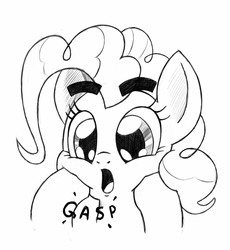 Size: 1176x1280 | Tagged: safe, artist:trickydick, pinkie pie, g4, cute, diapinkes, eyebrows, female, gasp, monochrome, open mouth, solo, squishy cheeks