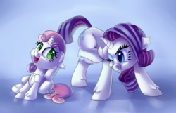 Size: 3096x2000 | Tagged: safe, artist:discorded, rarity, sweetie belle, pony, unicorn, g4, cute, diasweetes, ear scratch, female, filly, high res, horses doing horse things, mare, one eye closed, open mouth, raribetes, scratching, sisters