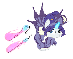 Size: 2092x1696 | Tagged: safe, artist:tanmansmantan, rarity, pony, unicorn, g4, 4chan, clothes, crossover, magic, monster hunter, needle, simple background, solo, telekinesis, weapon, white background