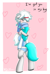 Size: 3500x5130 | Tagged: safe, artist:potzm, oc, oc only, oc:frostyhaze, oc:icyhaze, anthro, anthro oc, ass, breasts, butt, clothes, cute, female, hug, panties, pink underwear, striped underwear, underwear