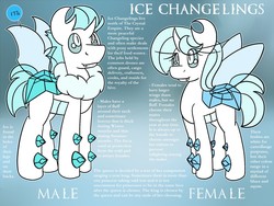 Size: 1280x960 | Tagged: safe, artist:rosexknight, oc, oc only, changeling, original species, changeling oc, female, fluffy, holeless, ice, ice changeling, male, misspelling, smiling