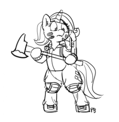 Size: 1280x1311 | Tagged: safe, artist:pabbley, rarity, pony, g4, 30 minute art challenge, axe, bipedal, female, monochrome, sketch, solo, weapon