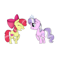 Size: 512x512 | Tagged: safe, artist:vicky181, apple bloom, diamond tiara, earth pony, pony, g4, cutie mark, duo, open mouth, raised hoof, simple background, the cmc's cutie marks, white background