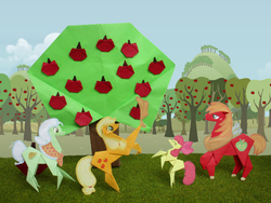 Size: 3648x2736 | Tagged: safe, artist:jrrhack, artist:malte279, apple bloom, applejack, big macintosh, granny smith, earth pony, pony, g4, apple family, craft, high res, male, origami, papercraft, stallion, sweet apple acres