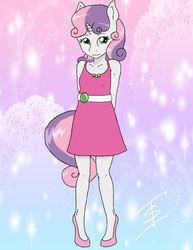 Size: 1275x1650 | Tagged: safe, artist:edoki, sweetie belle, anthro, g4, clothes, cute, diasweetes, dress, female, shoes, solo