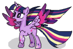 Size: 751x509 | Tagged: safe, artist:okamiarata, twilight sparkle, alicorn, pony, g4, female, open mouth, pixel art, rainbow power, raised hoof, solo, twilight sparkle (alicorn)