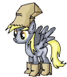 Size: 520x600 | Tagged: safe, artist:okamiarata, derpy hooves, pegasus, pony, g4, female, mare, paper bag, paper bag wizard, pixel art, simple background, solo, transparent background