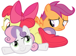 Size: 13500x10000 | Tagged: safe, artist:tardifice, apple bloom, scootaloo, sweetie belle, for whom the sweetie belle toils, g4, absurd resolution, adobe illustrator, cutie mark crusaders, pony pile, simple background, transparent background, vector