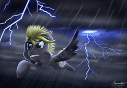 Size: 2000x1400 | Tagged: safe, artist:misiekpl, oc, oc only, pony, lightning, solo, storm