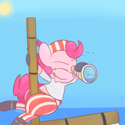 Size: 1280x1280 | Tagged: safe, artist:mr-degration, pinkie pie, earth pony, pony, g4, clothes, female, pirate, solo, telescope
