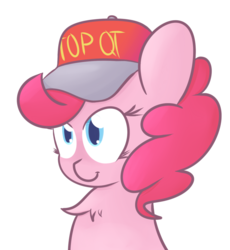 Size: 1173x1275 | Tagged: safe, artist:mr-degration, pinkie pie, earth pony, pony, g4, chest fluff, cute, female, hat, mare, qt, simple background, solo, top gun hat, transparent background