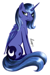 Size: 1114x1673 | Tagged: safe, artist:hengebellika, princess luna, alicorn, pony, g4, female, looking at you, s1 luna, simple background, sitting, solo, transparent background, younger