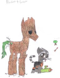 Size: 3060x3960 | Tagged: safe, artist:aridne, groot, guardians of the galaxy, high res, marvel comics, ponified, rocket raccoon