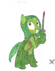 Size: 3060x3960 | Tagged: safe, artist:aridne, crazy eyes, gamora, guardians of the galaxy, high res, marvel comics, ponified, sword, weapon