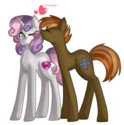 Size: 991x999 | Tagged: dead source, safe, artist:shiromidorii, button mash, sweetie belle, earth pony, pony, unicorn, g4, blushing, cutie mark, female, heart, kissing, male, ship:sweetiemash, shipping, simple background, straight, the cmc's cutie marks, transparent background