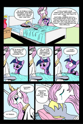 Size: 794x1189 | Tagged: safe, artist:leon-z, princess celestia, twilight sparkle, oc, alicorn, pony, comic:returns endings & beginnings, g4, bed, comic, thunderbolt, twilight sparkle (alicorn), vase