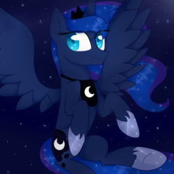 Size: 1000x1000 | Tagged: dead source, safe, artist:ultrard, princess luna, alicorn, pony, g4, colored pupils, cute, female, night sky, smiling, solo, stars