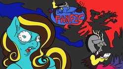 Size: 1200x675 | Tagged: safe, artist:witchtaunter, discord, oc, oc:ilovekimpossiblealot, draconequus, pony, g4, 3ds, cover, drama, nintendo ds, parody, shadow, stylistic suck, take that