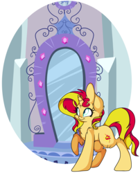 Size: 7250x8991 | Tagged: safe, artist:cutepencilcase, sunset shimmer, pony, unicorn, g4, absurd resolution, commission, female, magic mirror, solo