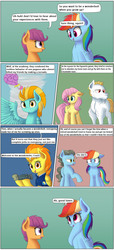 Size: 850x1864 | Tagged: safe, artist:vanillaghosties, bulk biceps, fluttershy, lightning dust, rainbow dash, scootaloo, spitfire, wind rider, pegasus, pony, g4, comic, debate in the comments, dialogue, truth