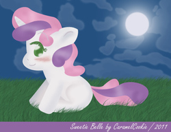 Size: 550x423 | Tagged: safe, artist:caramelcookie, sweetie belle, g4, cute, diasweetes, female, sitting, solo