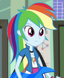 Size: 394x477 | Tagged: safe, screencap, rainbow dash, equestria girls, g4, my little pony equestria girls: friendship games, the science of magic, animated, cropped, disapproval, female, reaction image