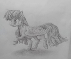 Size: 3755x3147 | Tagged: safe, artist:poulped, twilight sparkle, alicorn, pony, g4, female, grayscale, high res, monochrome, pencil drawing, solo, traditional art, twilight sparkle (alicorn)
