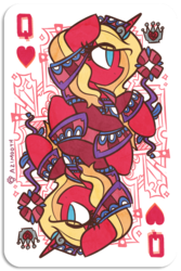 Size: 400x600 | Tagged: safe, artist:azimooth, oc, oc only, oc:scarlet rose, pony, unicorn, blonde, blue eyes, cutie mark, playing card, queen