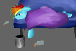 Size: 1280x857 | Tagged: safe, artist:derpyisbestpony, rainbow dash, g4, female, hangover, my little art challenge, solo