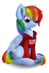 Size: 1600x2400 | Tagged: safe, artist:redember00, rainbow dash, g4, backwards cutie mark, clothes, female, harvard, solo, sweater