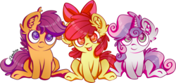 Size: 2458x1171 | Tagged: dead source, safe, artist:ekveviron, apple bloom, scootaloo, sweetie belle, earth pony, pegasus, pony, unicorn, g4, :p, apple bloom's bow, bow, cutie mark crusaders, ear fluff, female, filly, foal, hair bow, signature, simple background, sitting, smiling, starry eyes, tongue out, transparent background, trio, wingding eyes