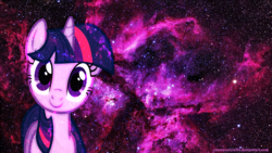 Size: 1920x1080 | Tagged: safe, artist:cosmocatcrafts, twilight sparkle, g4, galaxy, looking at you, signature, space, vector, wallpaper