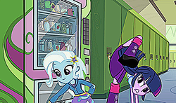 Size: 680x399 | Tagged: safe, edit, edited screencap, screencap, trixie, twilight sparkle, equestria girls, g4, abuse, boot to the head, shitposting, this will end in pain, this will end in tears, trixiebuse, twilight sparkle (alicorn)