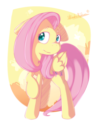 Size: 800x1000 | Tagged: safe, artist:ultimatenightcore, fluttershy, g4, female, floppy ears, looking at you, raised hoof, shy, solo, standing, turned head