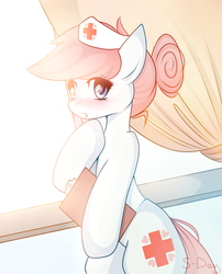 Size: 804x994 | Tagged: safe, artist:s-day, nurse redheart, pony, g4, backlighting, bipedal, clipboard, female, solo