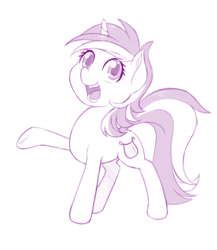 Size: 869x1000 | Tagged: safe, artist:dstears, lyra heartstrings, pony, unicorn, g4, female, happy, looking at you, monochrome, open mouth, raised hoof, simple background, solo